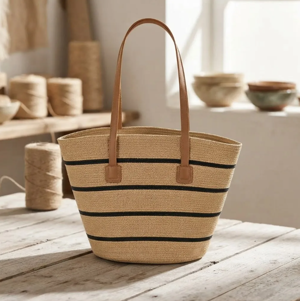 Bolso Playero de Rafia Rayas para Mujer | MIGMA Chile