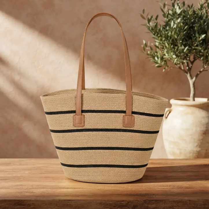 Bolso Playero de Rafia Rayas para Mujer | MIGMA Chile