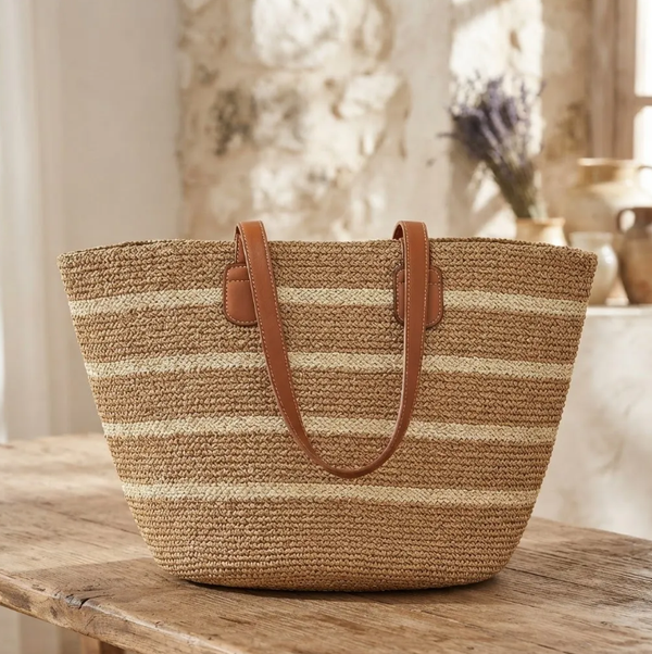 Bolso Playero de Rafia Rayas para Mujer | MIGMA Chile