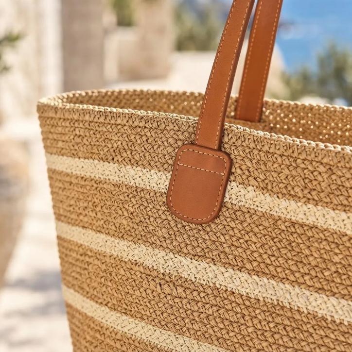 Bolso Playero de Rafia Rayas para Mujer | MIGMA Chile