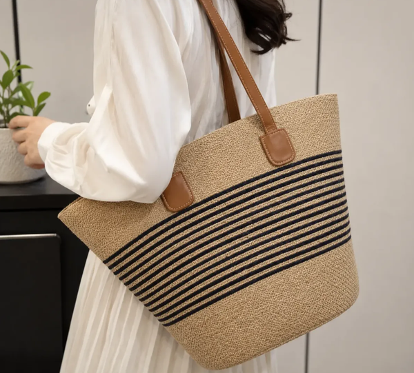 Bolso Playero de Rafia Rayas para Mujer | MIGMA Chile