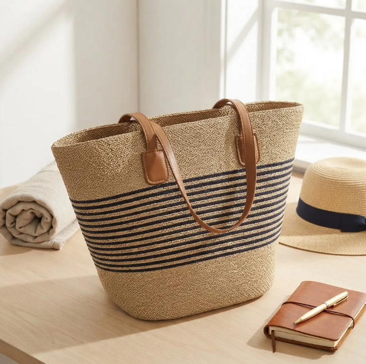 Bolso Playero de Rafia Rayas para Mujer | MIGMA Chile