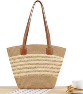 Bolso Playero de Rafia Rayas para Mujer | MIGMA Chile