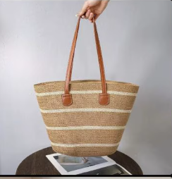 Bolso Playero de Rafia Rayas para Mujer | MIGMA Chile